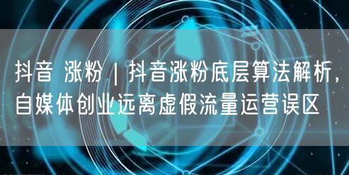 抖音 涨粉｜抖音涨粉底层算法解析，自媒体创业远离虚假流量运营误区